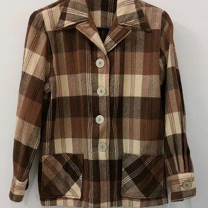 Vintage Brown and Tan Plaid Wool Chore Jacket